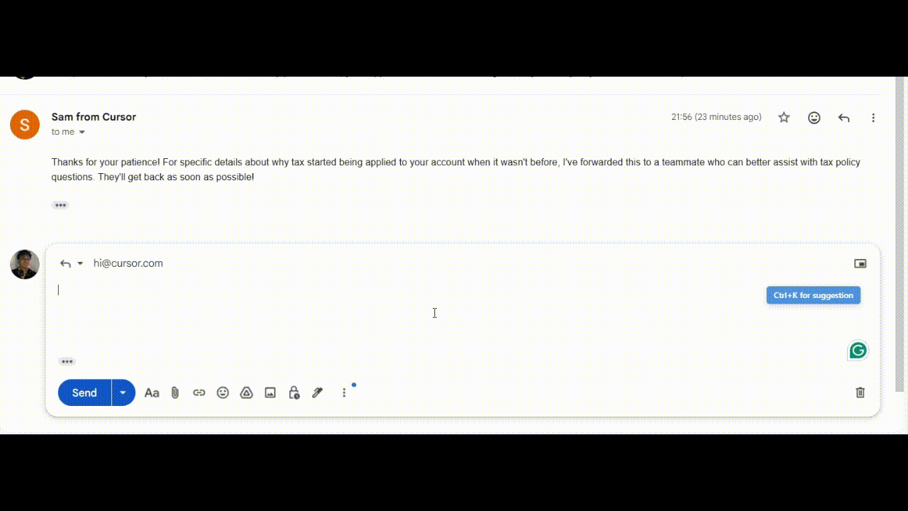 Input Suggestions extension in action